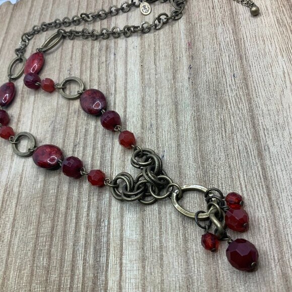 Premier Designs "Caliente" Antiqued Matte Gold Red Necklace - Picture 1 of 5